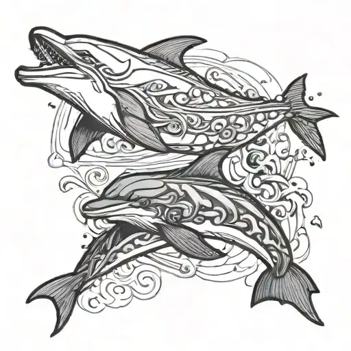 merge an ox and a dolphin tattoo tattoo design idea