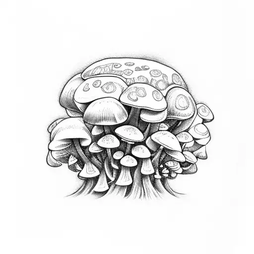 mushroom, Chrysanthemum, Violet tattoo design idea