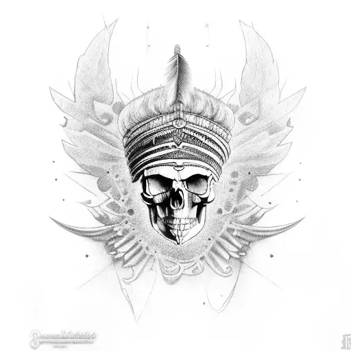 Indian, skull, blue eyes, eagle tattoo design idea
