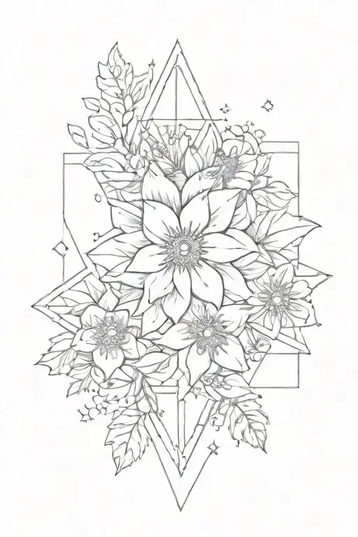 starry night floral geometric tattoo design idea