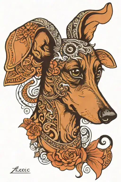 face of my dachshund with aztecic s h calligraphy tattoo design idea