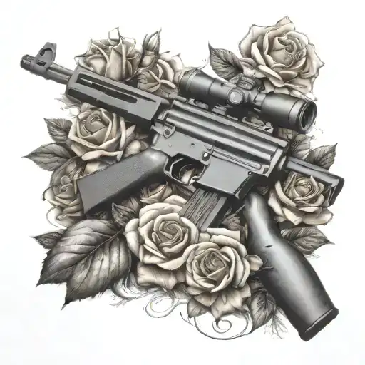 bed of roses with SA80 L85a2 rifle incorporated within tattoo design idea