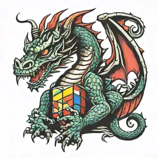 dragon holding Rubik's cube   tattoo design idea
