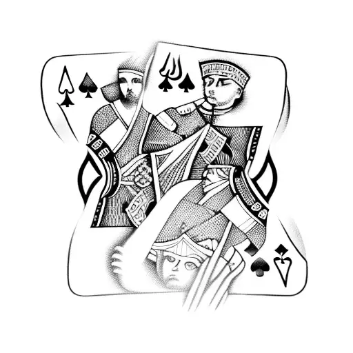 A mysterious hand holding a deck of playing cards with hidden aces tattoo design idea