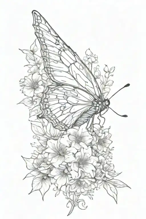 butterfly and flowers down the spine  tattoo design idea