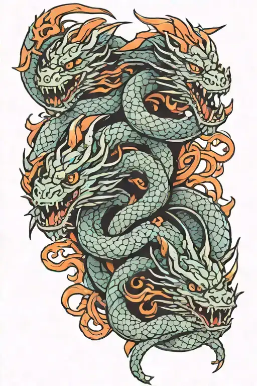 three headed dragon tattoo design idea