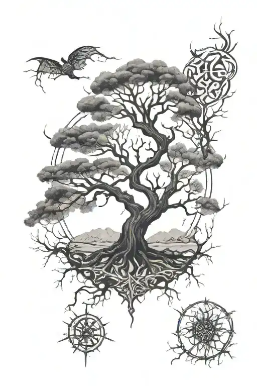 dead world tree and tree of life  tattoo design idea