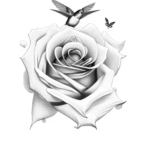 rose sleeve with hummingbird tattoo design idea