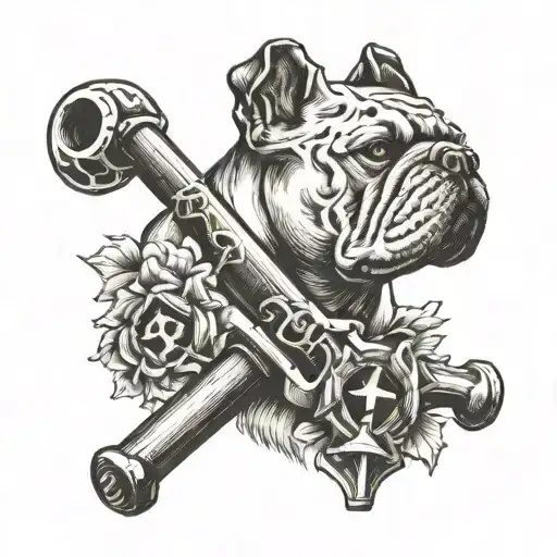 Cross cannons and bull dog  tattoo design idea