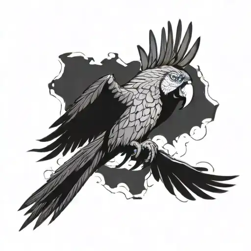 macaw flying tattoo design idea