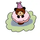 cartoon bear wearing a party hat sitting on a cupcake tattoo design idea