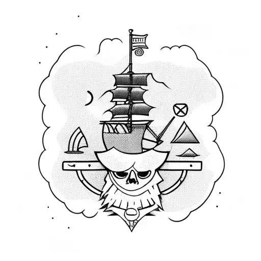 adventure chef with pirate ship diving on coffee  tattoo design idea