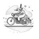 An adventurous chef riding a motorcycle with kitchen utensils as weapons tattoo design idea