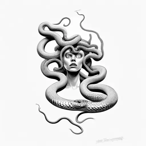 Medusa with one big snake and broken face  tattoo design idea