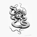Medusa with one big snake and broken face  tattoo design idea