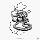 Medusa with one big snake and broken face  tattoo design idea