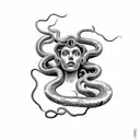 Medusa with one big snake and broken face  tattoo design idea