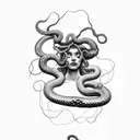 Medusa with one big snake and broken face  tattoo design idea