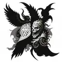 Constant battle between good and evil. Belief and god always wins tattoo design idea