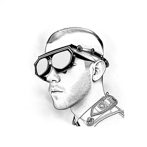 russell tovey in leather harness and aviator glasses tattoo design idea
