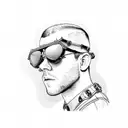 russell tovey in leather harness and aviator glasses tattoo design idea