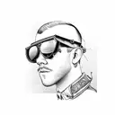 russell tovey wearing aviator glasses, a moustache and a leather harness tattoo design idea