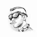 russell tovey wearing aviator glasses, a moustache and a leather harness tattoo design idea