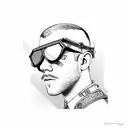 russell tovey wearing aviator glasses, a moustache and a leather harness tattoo design idea
