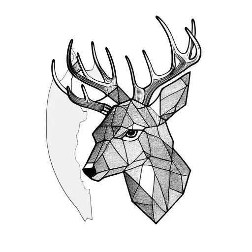 front view on deer head minimal with shadows tattoo design idea