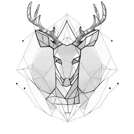 deer head minimal with shadows tattoo design idea