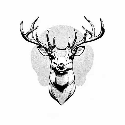 front view on deer head minimal with shadows tattoo design idea