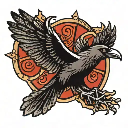 a flying crow holding swastika symbol tattoo design idea