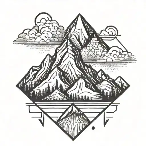 thick lines mountain range on a rhombus shape outline tattoo design idea