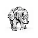 A black and grey realistic portrait of a tennis ball with an elephant's trunk as the ball's seam tattoo design idea