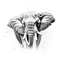 A black and grey realistic portrait of a tennis ball with an elephant's trunk as the ball's seam tattoo design idea