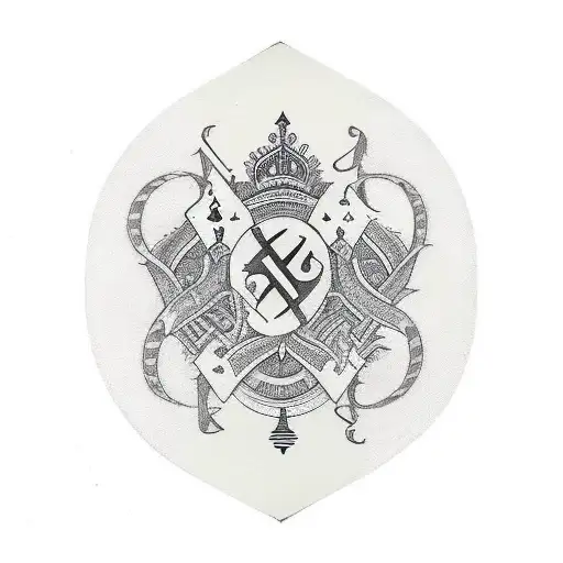 Design a meaningful tattoo that incorporates four King cards from a deck of cards, each with the initials 'R,' 'R,' 'J,' and 'S' to represent their names respectively. tattoo design idea
