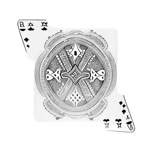 Design a meaningful tattoo that incorporates four King cards from a deck of cards, each with the initials 'R,' 'R,' 'J,' and 'S' to represent their names respectively. tattoo design idea