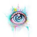 A dream-like colorful set of eyes melting tattoo design idea
