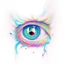A dream-like colorful set of eyes melting tattoo design idea