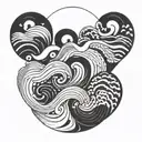 A geometric pattern inspired by the movement of waves, with hidden symbols representing family members tattoo design idea