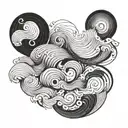 A geometric pattern inspired by the movement of waves, with hidden symbols representing family members tattoo design idea