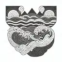 A geometric pattern inspired by the movement of waves, with hidden symbols representing family members tattoo design idea