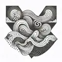 A geometric pattern inspired by the movement of waves, with hidden symbols representing family members tattoo design idea