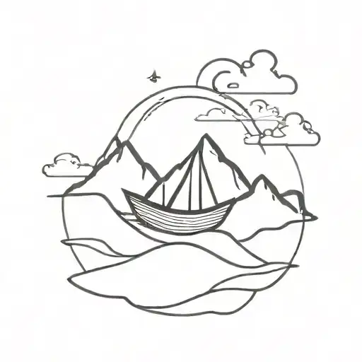 paper boat on a hill tattoo design idea