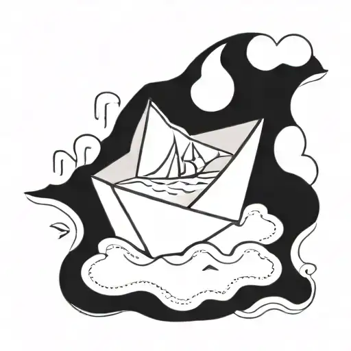 paper boat on a hill with two cherries in it  tattoo design idea