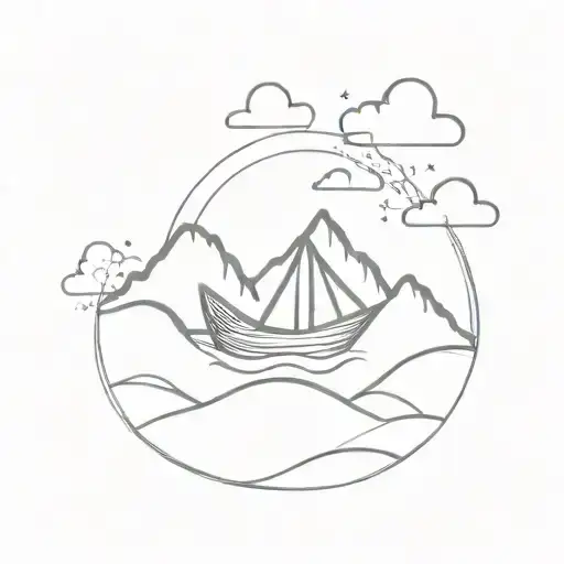 paper boat on a hill tattoo design idea