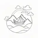 paper boat on a hill tattoo design idea