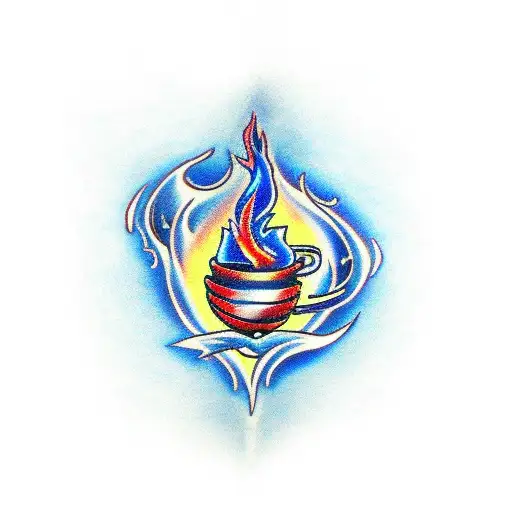 side view blue flame from a cauldron tattoo design idea