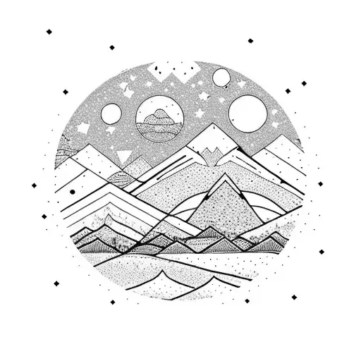 mountains with starry sky tattoo design idea