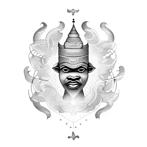 Combine elements of spirituality and Nigerian deity Ogun in a tattoo design tattoo design idea